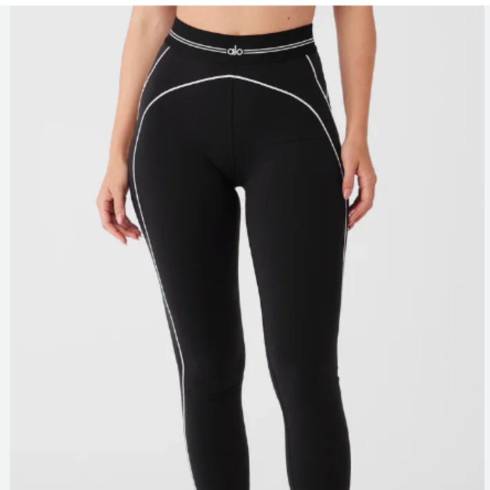 ALO Yoga Black High-Waist Leggings with White Piping